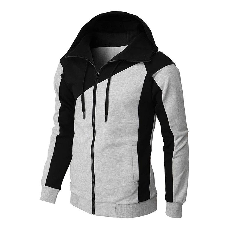 Mens Casual Contrast Patchwork Loose Zipper Sports Hoodie 25757871M