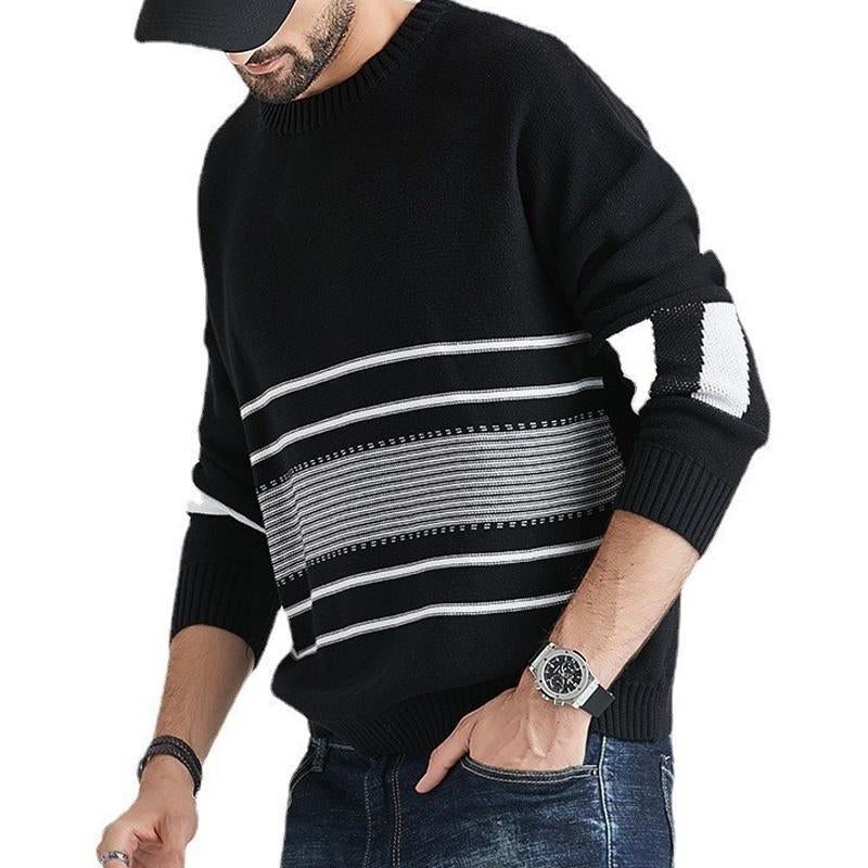 Mens Retro Striped Color Block Crew Neck Long Sleeve Sweater 89448655Y