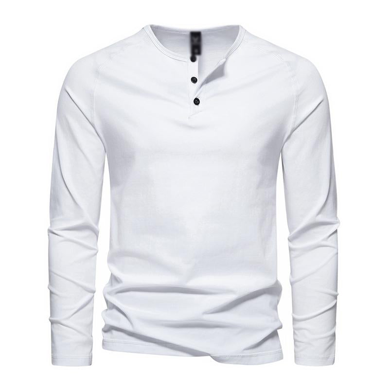 Mens Casual Solid Color Henley Collar Loose Long Sleeve T-Shirt 94745126M