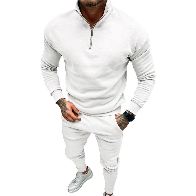 Mens Solid Color Casual Sports Zipper Stand Collar Two-Piece Set 58575500X