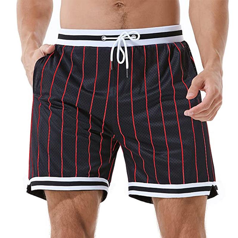 Mens Casual Striped Elastic Waist Breathable Mesh Sports Shorts 41631098M