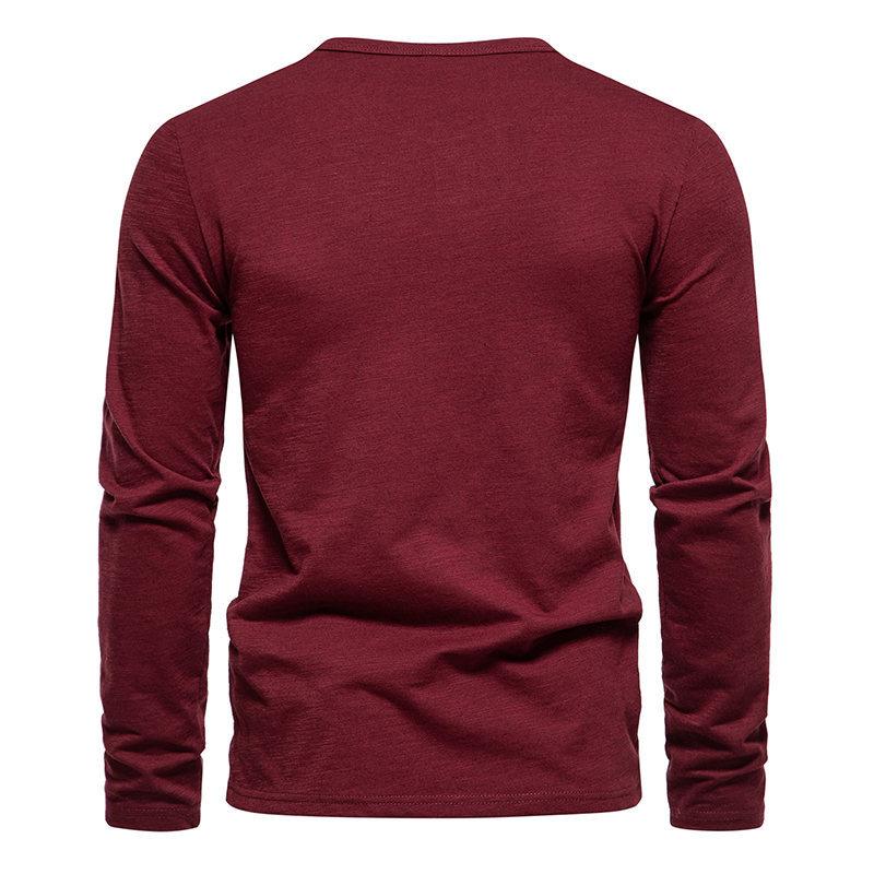 Mens Solid Color Henley Collar Casual Long Sleeve T-Shirt 76570084X