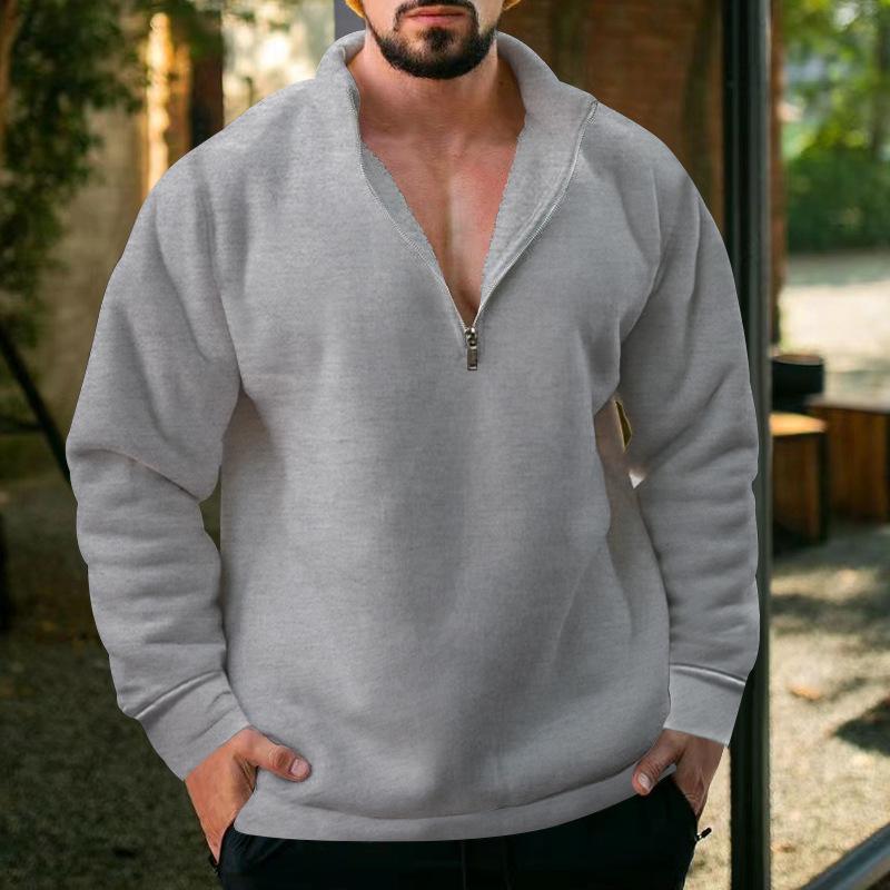 Mens Solid Color Fleece Half Zipper Sweatshirt 15532693X