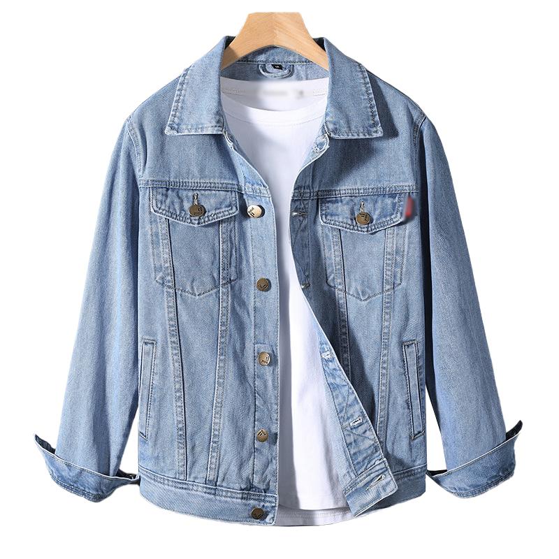 Mens Vintage Wash Slim Lapel Single Breasted Denim Jacket 77571051M