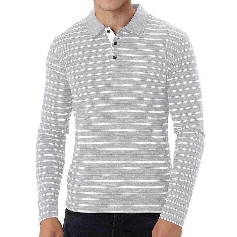 Mens Casual Striped Long Sleeve Polo Shirt 67769726Y