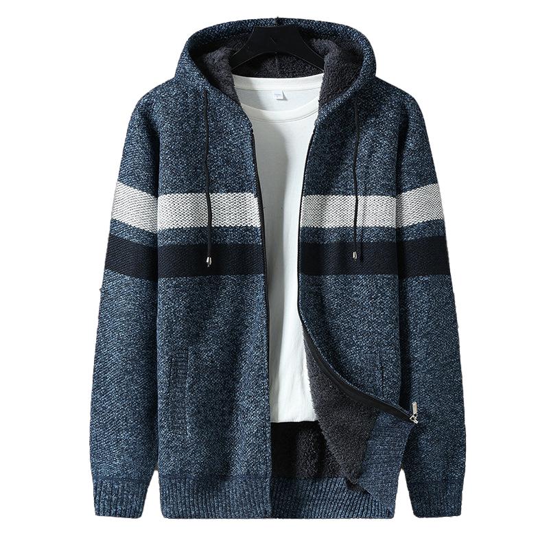 MenS Casual Color Block Plush Warm Hooded Cardigan 71751764Y