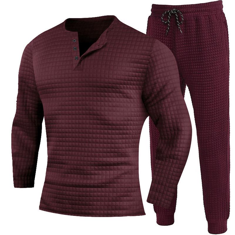 Mens Casual Solid Color Waffle Sweatshirt And Sweatpants Set 34956768Y