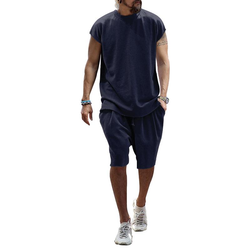 Mens Casual Round Neck Short Sleeve T-Shirt Loose Shorts Set 89142205M