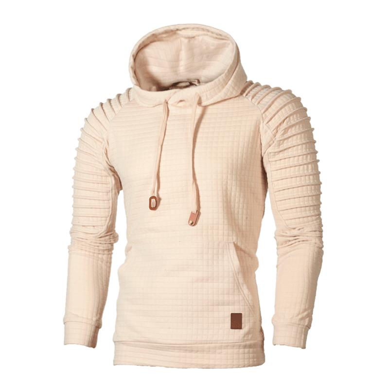 Mens Casual Pleated Kangaroo Pocket Waffle Pullover Hoodie 25443119M