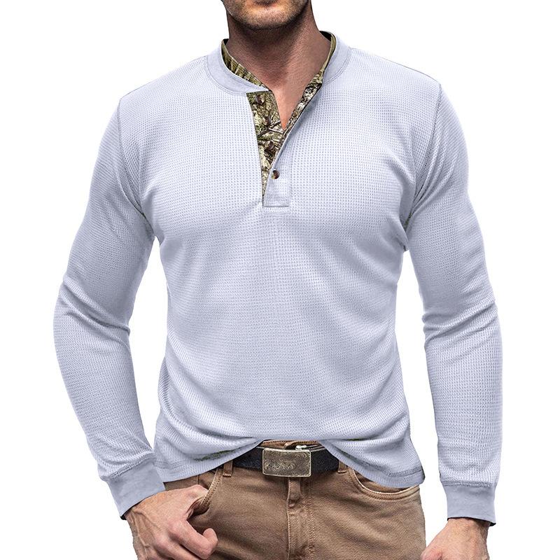 Mens Long Sleeve Outdoor Double Collar Waffle Crewneck Henley 48148003X