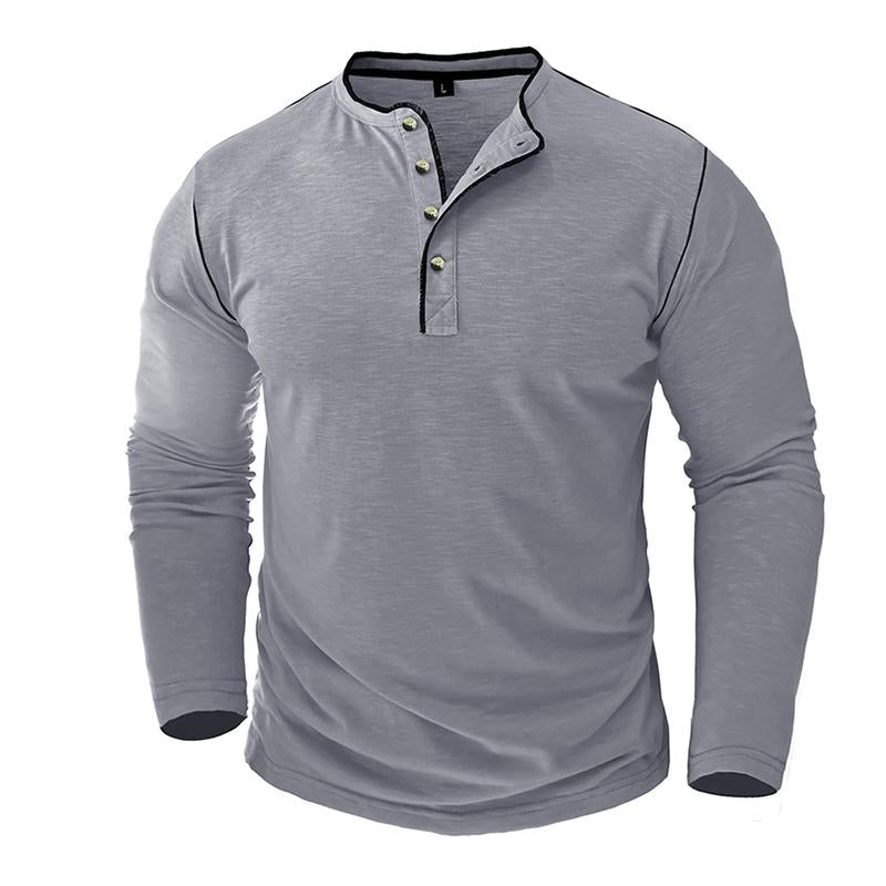 Mens Casual Crew Neck Cotton Long Sleeve Henley T-Shirt 28120451M