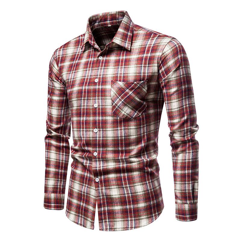 Mens Casual Plaid Simple Long-sleeved Shirt 62137830X