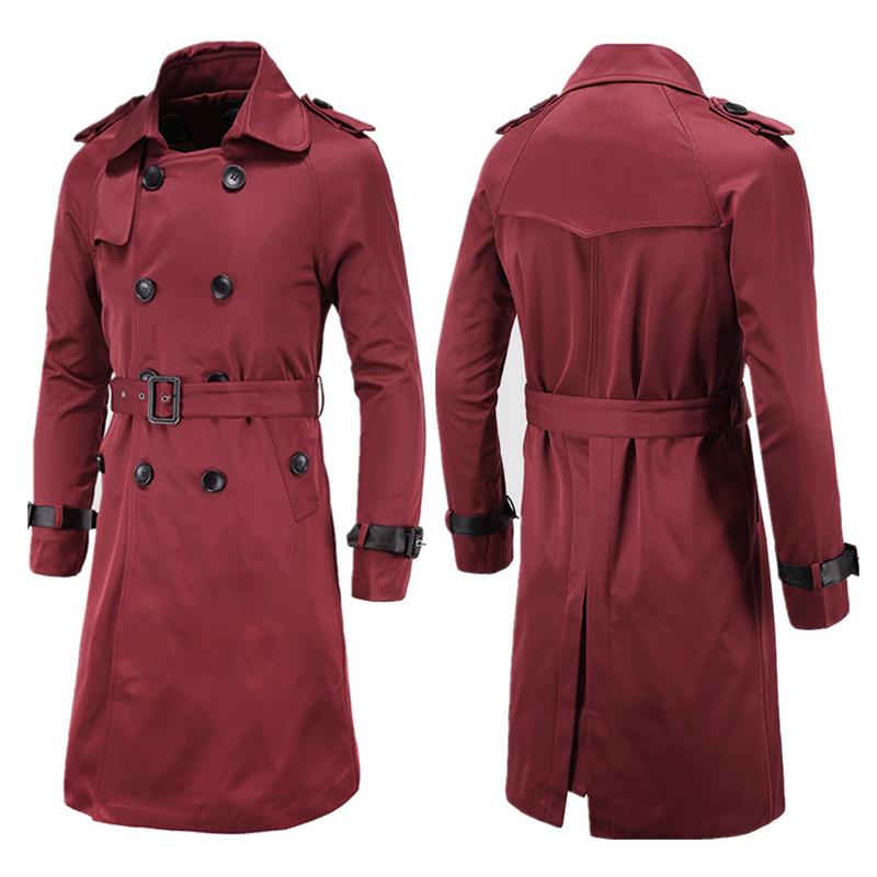 Mens Casual Slim Double Breasted Belt Long Trench Coat 07374820M