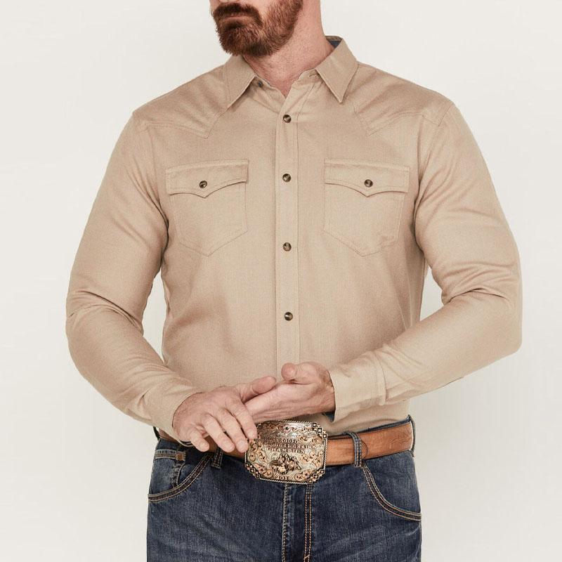 Mens Western Vintage Cargo Lapel Long Sleeve Shirt 33241246Y