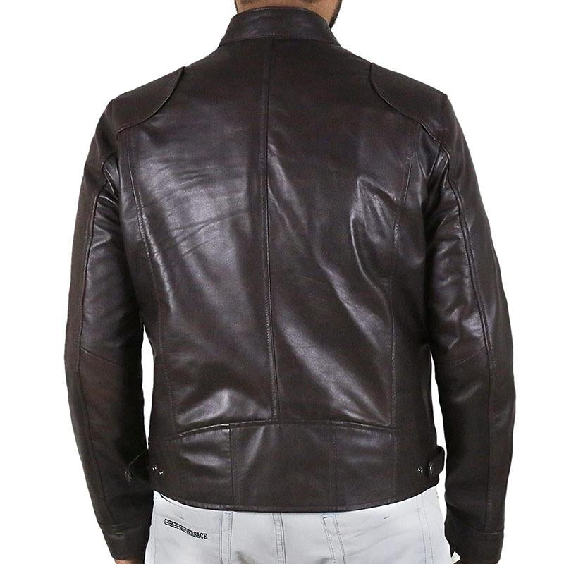 Mens Casual Stand Collar Zippered Slim Fit Plus Size Leather Jacket 70362185M