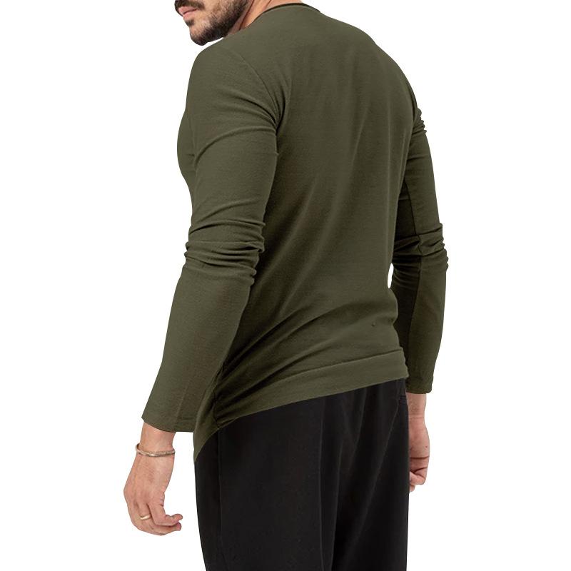 Mens Round Neck Solid Color Button Long Sleeve Henley T-Shirt 82812478X