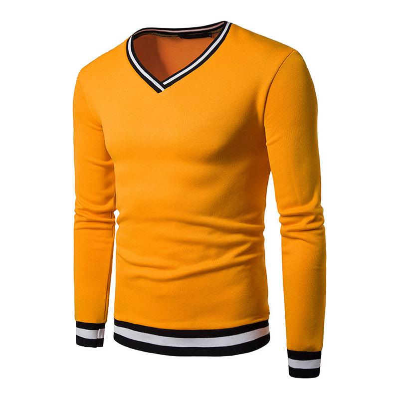 Mens Casual V-Neck Color Block Long-Sleeved T-Shirt 41212577M