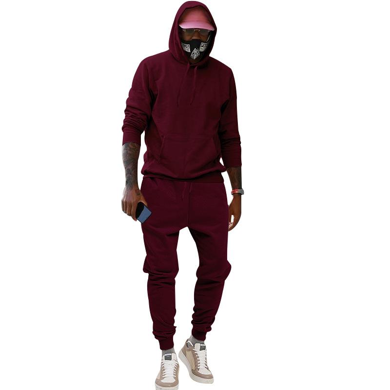 Mens Solid Loose Hoodie And Trousers Casual Set 19401507Z