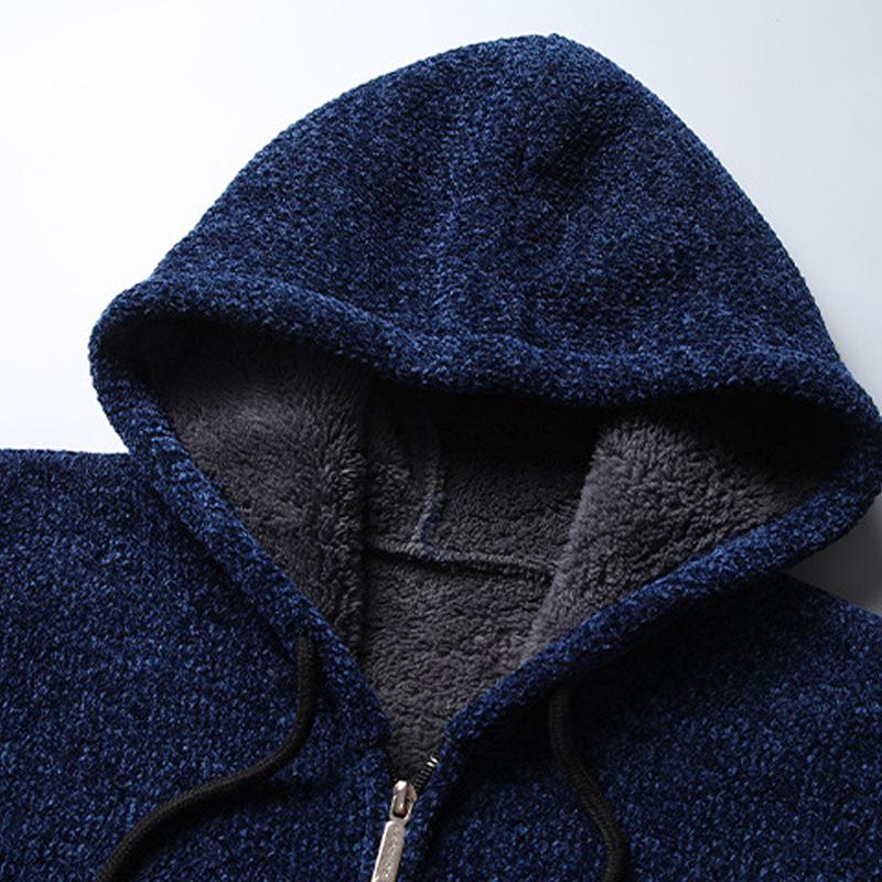 Mens Mid-length Fleece Thickened Hooded Knitted Coat 42966572X