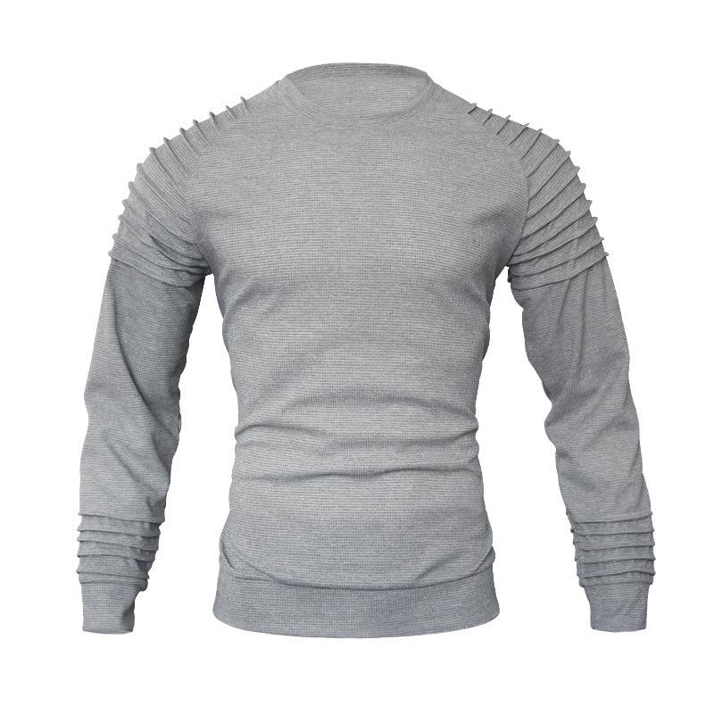 Mens Waffle Shoulder Pleat Long Sleeve Crew Neck Sweater 01324629X