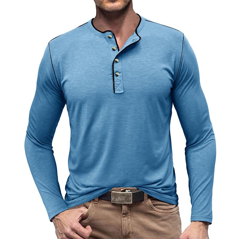 Mens Slub Cotton Crew Neck Long Sleeve Solid Henley T-Shirt 29496892X