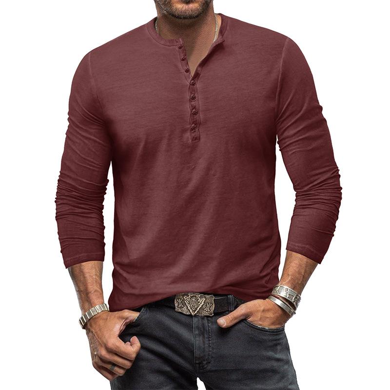 Mens Vintage Distressed Long Sleeve Henley T-Shirt 49710487M