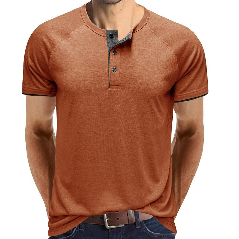 Mens Casual Contrasting Henley Collar Short Sleeve T-Shirt 80969924M