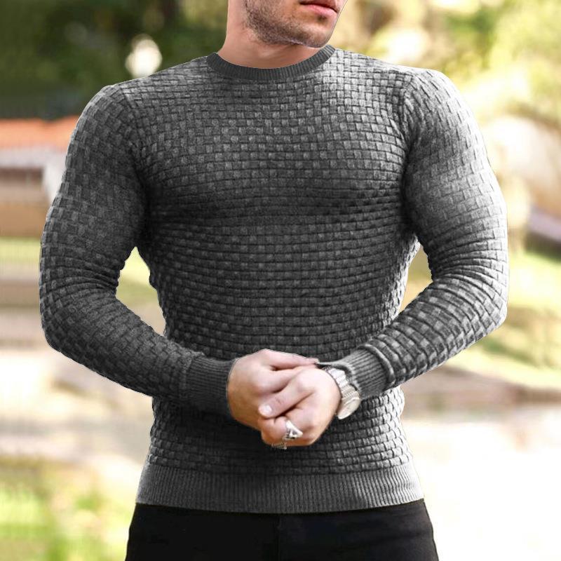 Mens Casual Round Neck Long Sleeve Slim Fit Jacquard Swearshirt 36803879M