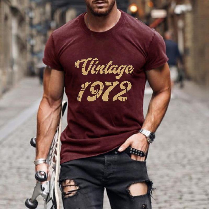 Mens Letter Print Round Neck Short Sleeve T-Shirt 29768053X