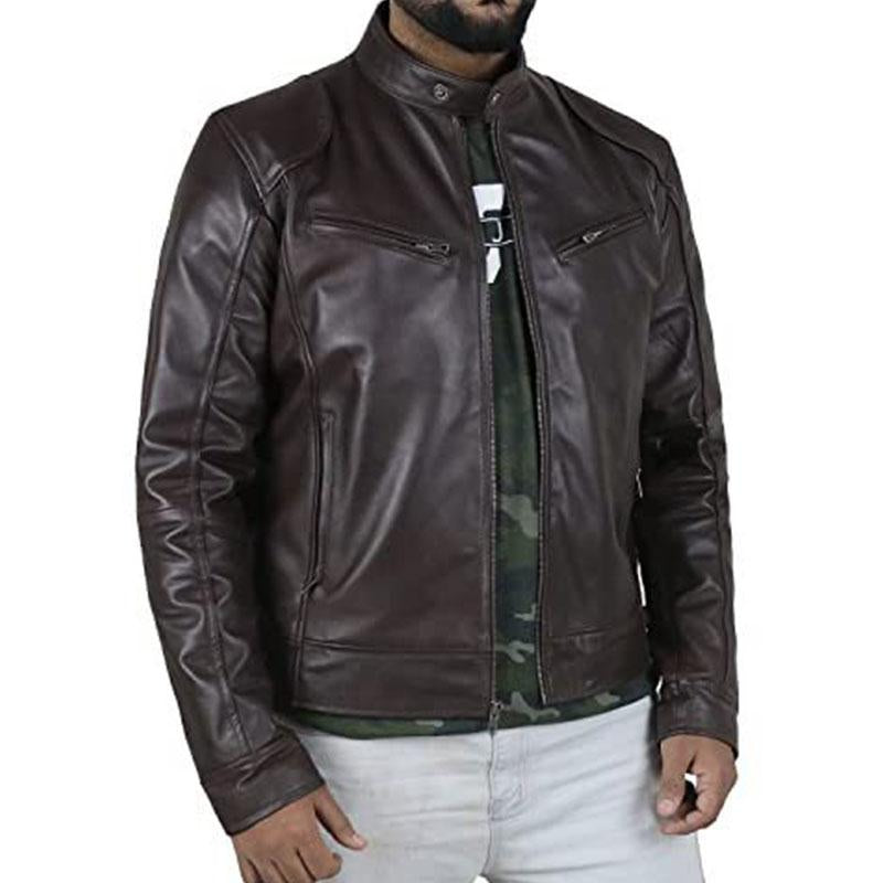 Mens Casual Stand Collar Zippered Slim Fit Plus Size Leather Jacket 70362185M