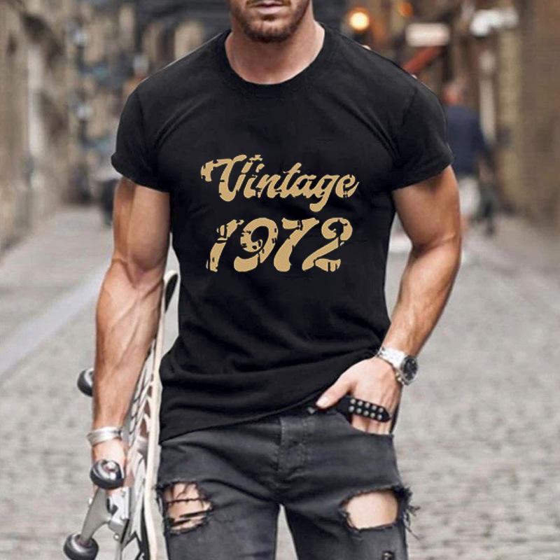 Mens Letter Print Round Neck Short Sleeve T-Shirt 29768053X