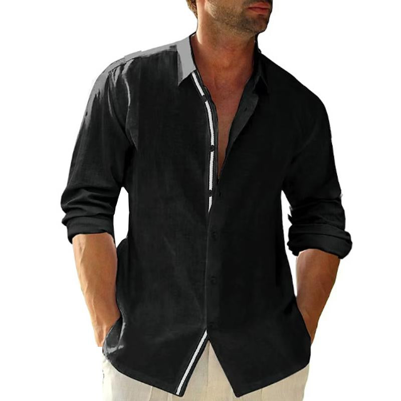 Mens Loose Linen Lapel Long Sleeve Casual Shirt 29596782X