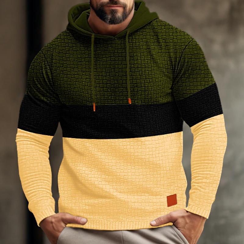 Mens Color Block Waffle Long Sleeve Hooded Sweatshirt 74062022Y