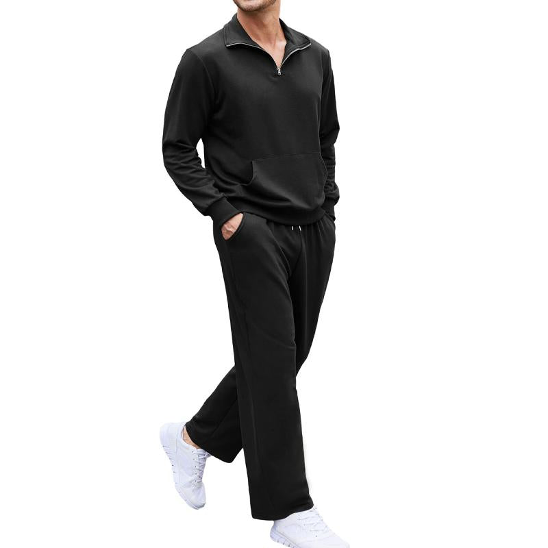 Mens Solid Color Long-sleeved Trousers Casual Sports Two-piece Set 32927415X