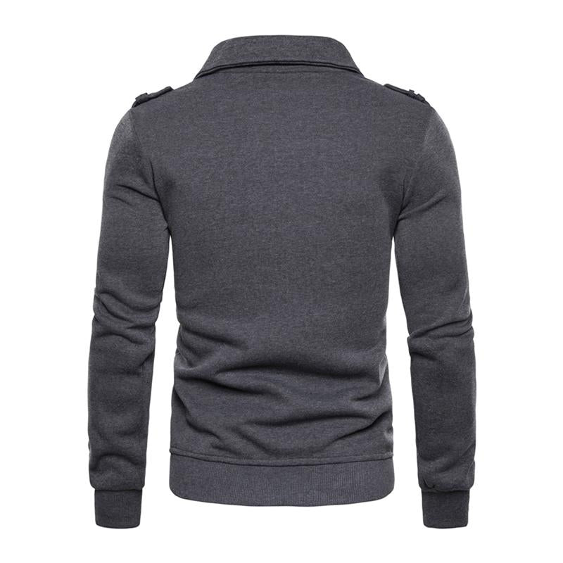 Mens Casual Solid Color Lapel Thin Fleece Zipper Long Sleeve Jacket 02852653M