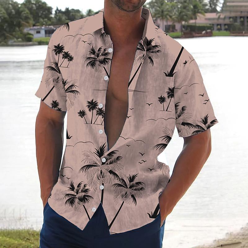 Mens Printed Hawaiian Lapel Short Sleeve Shirt 68266192X