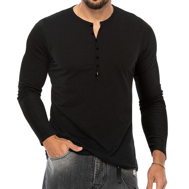 Mens Casual Solid Color Henley Collar Long Sleeve T-Shirt 22159634Y