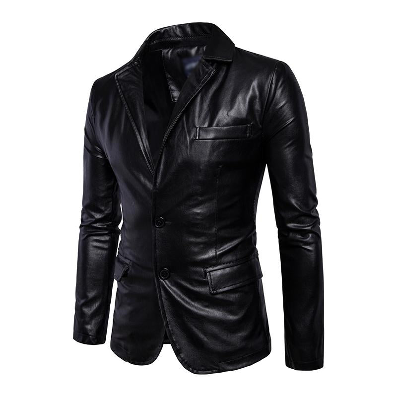 Mens Vintage Lapel Single Breasted Flap Pocket Leather Biker Jacket 67936509M