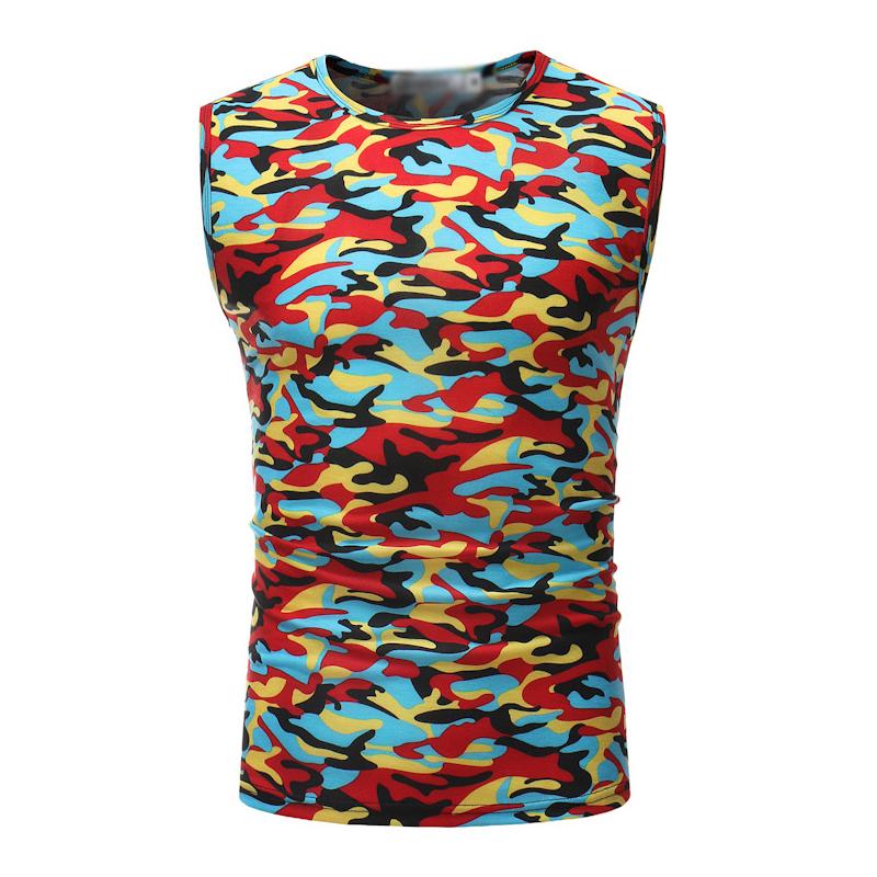 Mens Casual Round Neck Slim Fit Camouflage Sports Tank Top 77705629M