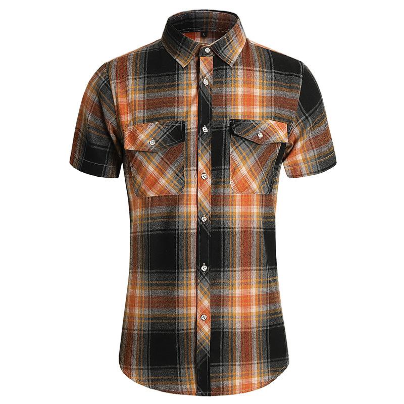 Mens Vintage Plaid Short Sleeve Lapel Shirt 15735967X