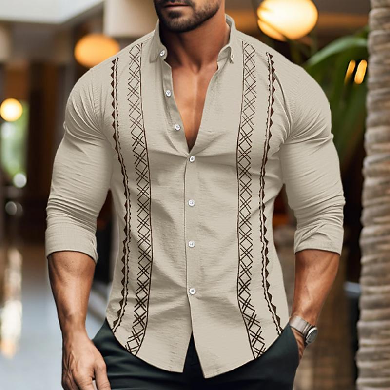 Mens Casual Printed Lapel Long Sleeve Shirt 03686953Y