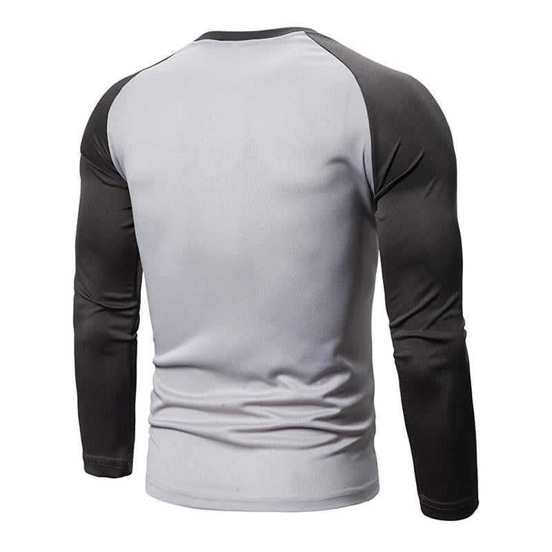 Mens Casual Round Neck Colorblock Long Sleeve T-Shirt 31361884M