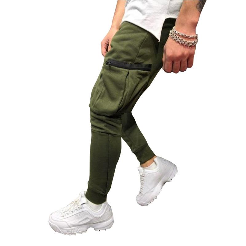 Mens Solid Color Elastic Waist Multi-pocket Casual Sweatpants 62894265Z