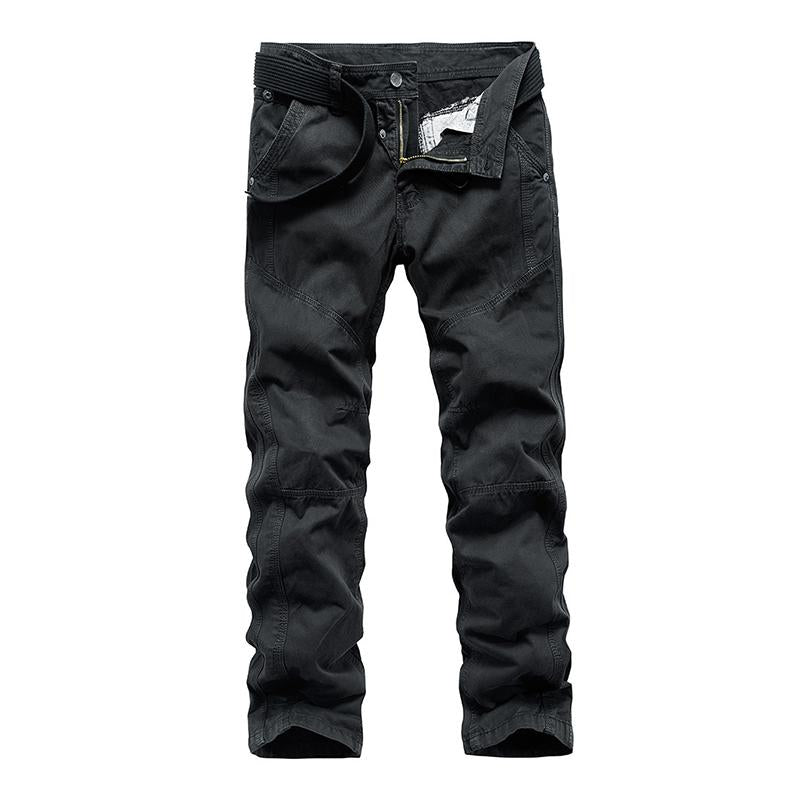 Mens Casual Outdoor Solid Color Cotton Loose Straight Trousers (Belt Excluded) 33753363M