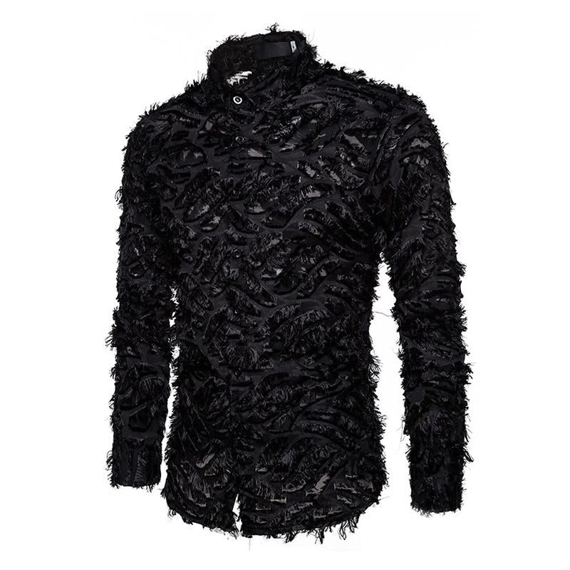 Mens Vintage Handmade 3D Feather Lapel Long-Sleeved Shirt 31314315M