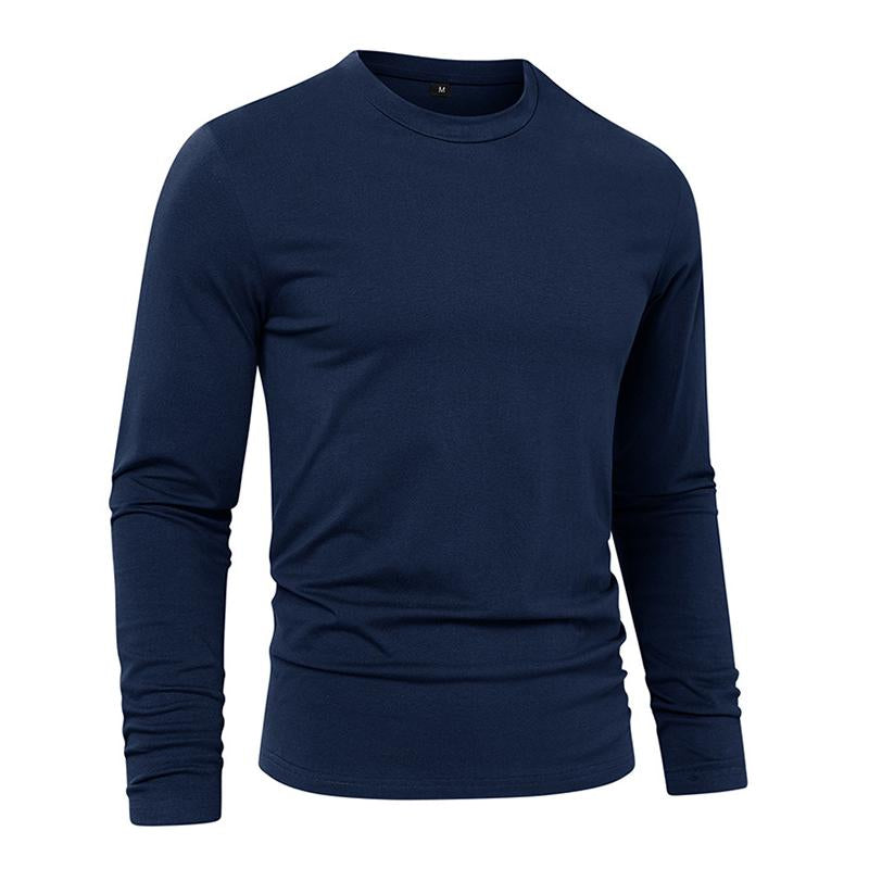 Mens Casual Solid Color Round Neck Long Sleeve T-Shirt 46588238M