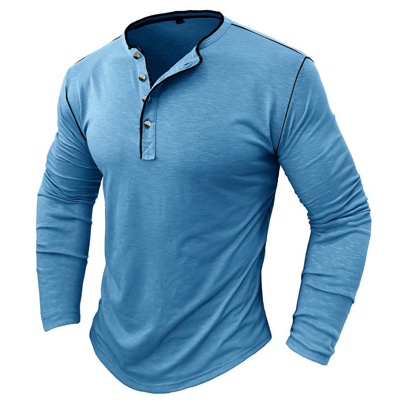 Mens Slub Cotton Crew Neck Long Sleeve Solid Henley T-Shirt 29496892X