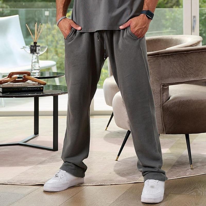 Mens Casual Solid Color Cotton Elastic Waist Loose Sports Pants 74979046M