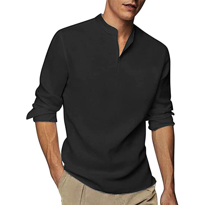 Mens Solid Loose Zipper Stand Collar Long Sleeve Shirt 07532463Z