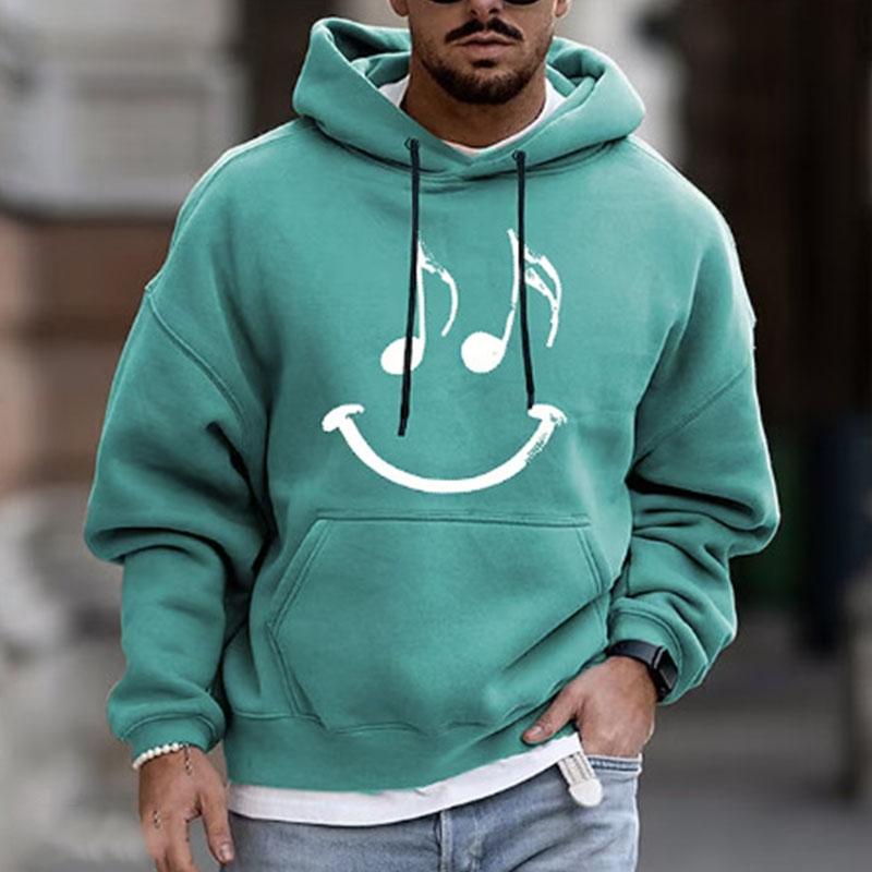 Mens Casual Smiley Print Long Sleeve Kangaroo Pocket Hoodie 81794049M